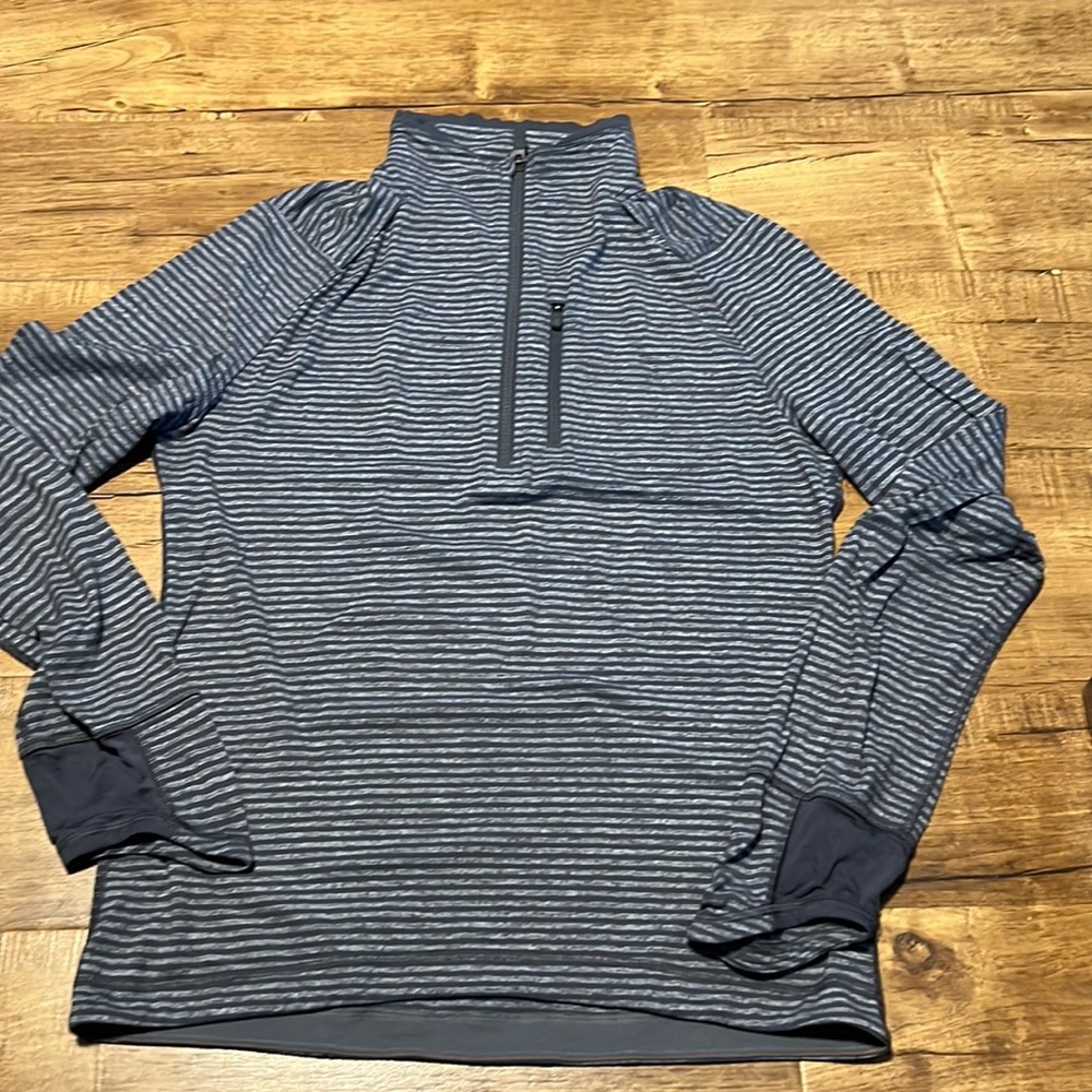 Lululemon Men's Half Zip Striped Heather Grey and Black Long Sleeve